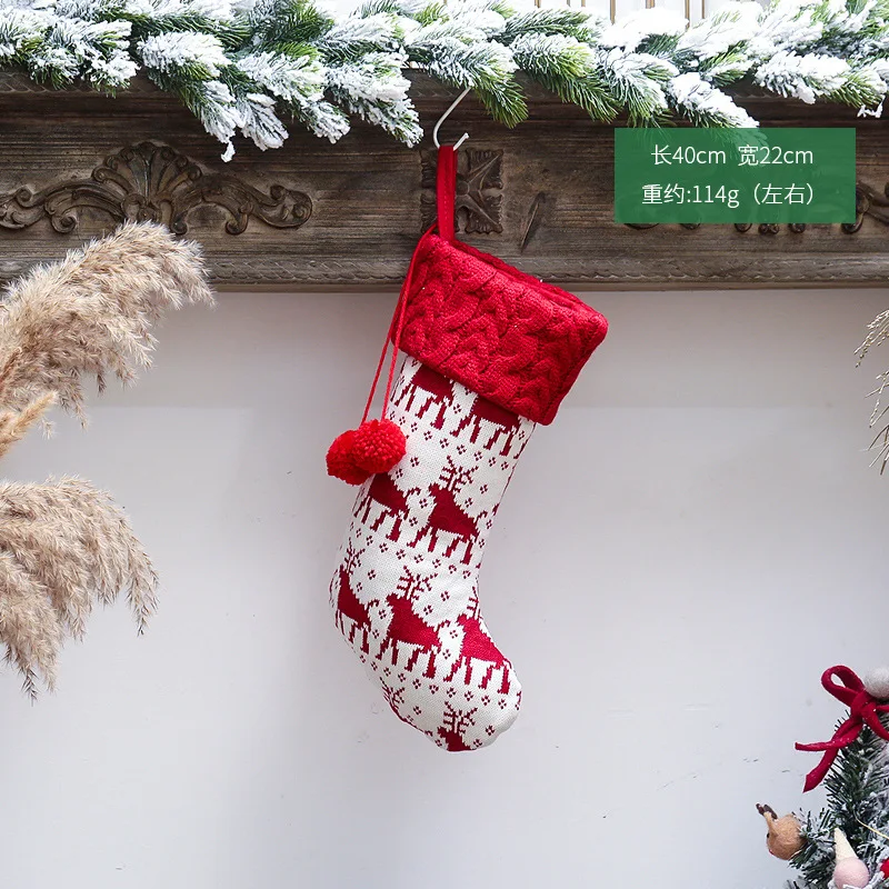 2021  New Christmas Warm And Fashionable Wool Socks Red And White Bag Children Gift Bag Decorations Knitted Christmas Socks