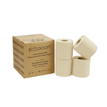 ECO BOOM 100% Virgin Bamboo Pulp individual wrap Biodegradable Soft Bathroom Small Roll Toilet paper towel for sensitive skin