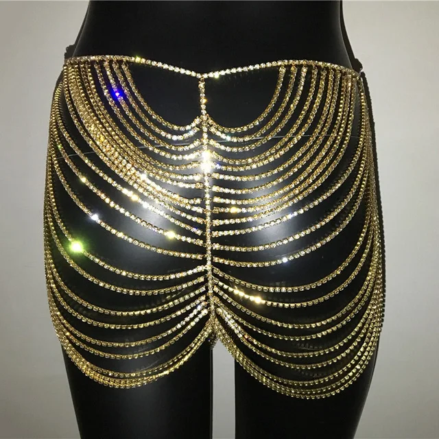 Shiny Crystal Body Chain Package Hip Skirt Women Summer Handmade