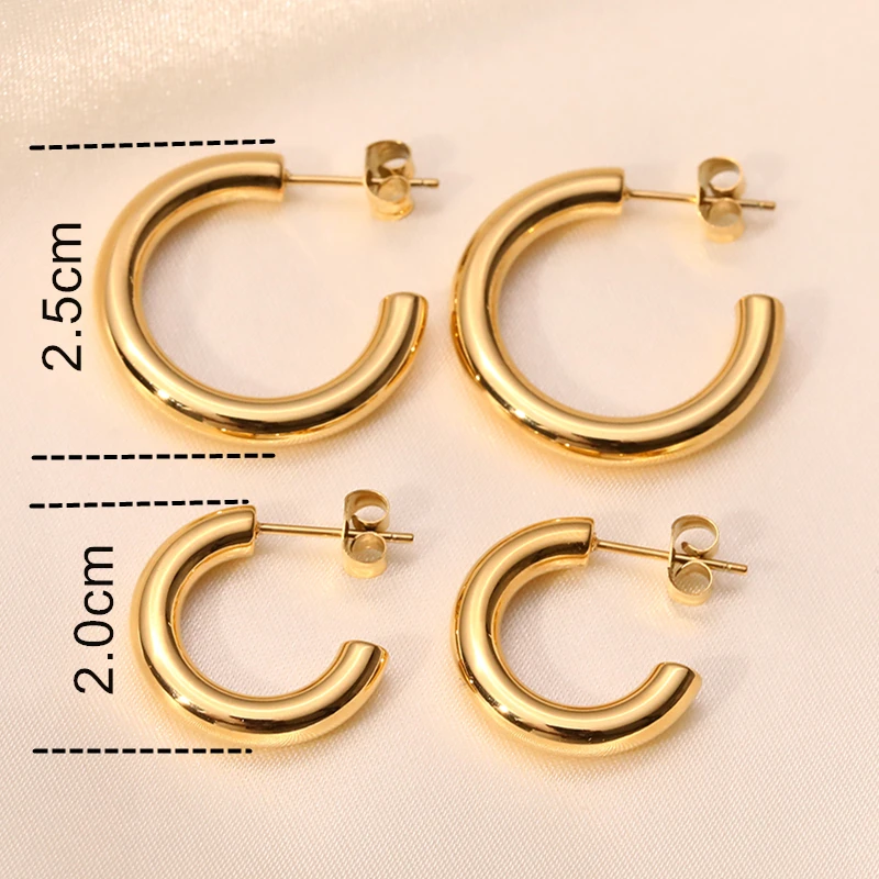 Women's Real Gold Plated Wide Thick Small Hoop Earrings