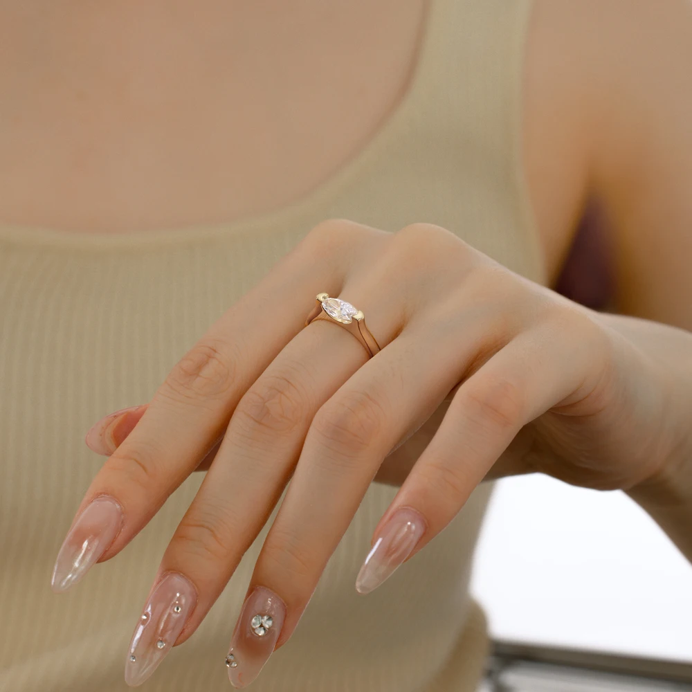 KAKODIY Hot Selling Zircon Fine Jewelry 925 Sterling Silver 18K Gold Plated Ring Marquise Women's Wedding Engagement Ring detail 3