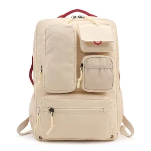 Multifunctional Large Fashion Computer Backpack for Men Solid Color Waterproof Outdoor Sports Double Shoulder Handheld Polyester