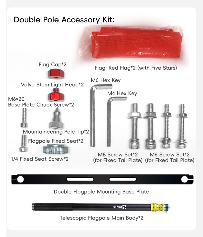 product smnu high quality flexible sports camera stand  motorcycle flagpole holder with double adjustable flags strong stability-9