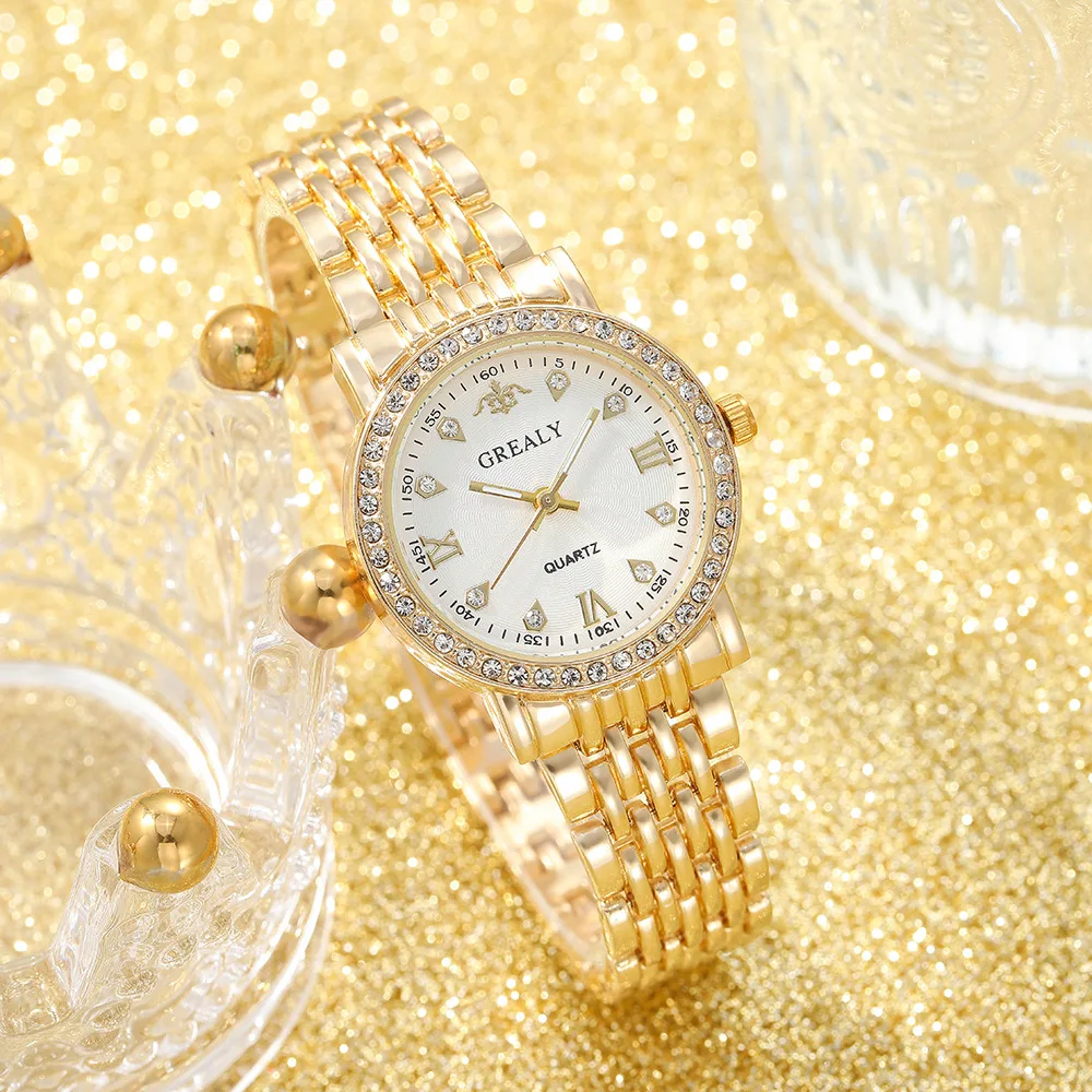 Fashion Gold Crystal Women Round Pointer Quartz Watch  display picture 1