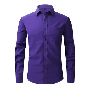 Professional Single-Breasted Men's Work Business Shirt American Size Four-Sided Elastic Anti-Wrinkle Twill for Autumn Summer