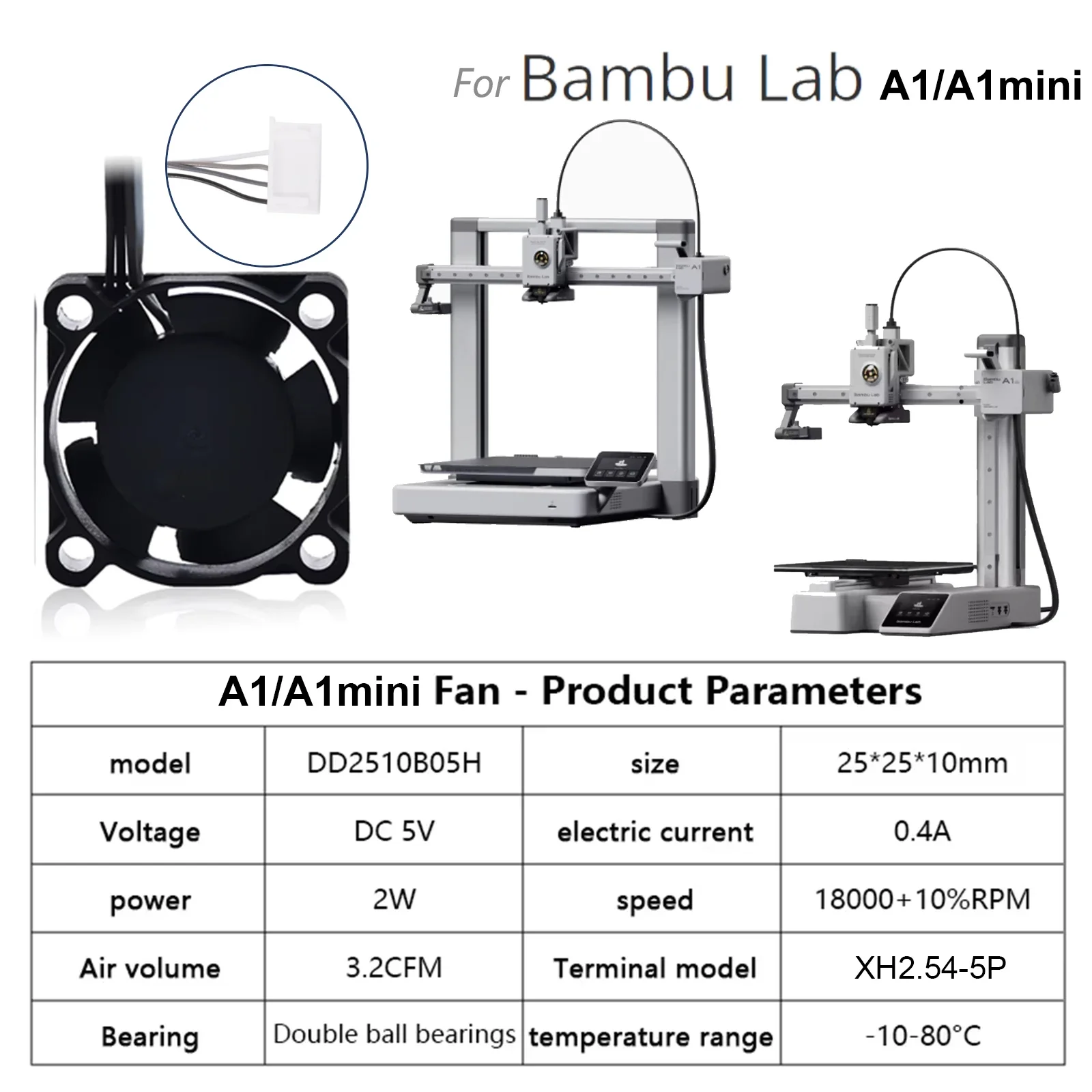 Bambu Lab A1 A1 Mini Hotend Cooling Fan 2510 - 2W DC 5V