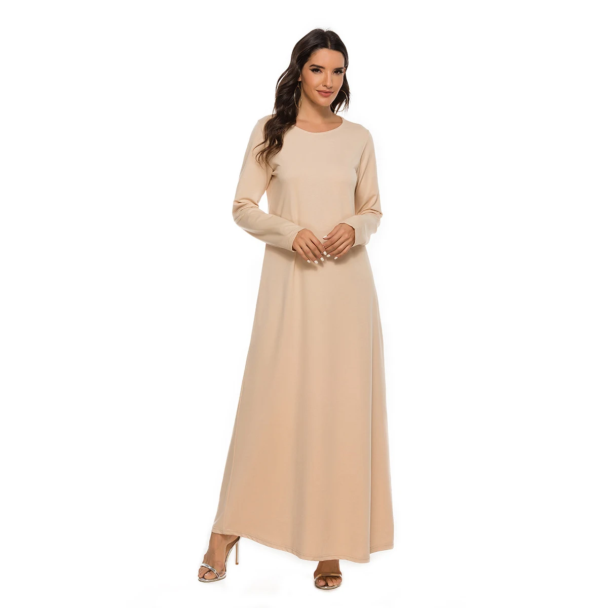 Custom Elegant Cotton Long Sleeves Maxi Islamic Inner Slip Basic Dress
