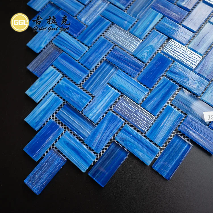 Directly Selling Surface Shining Swimming Pool Herringbone Tile Glass Mosaic Tile Crystal Mosaic Glass Tile for Wall Decor supplier