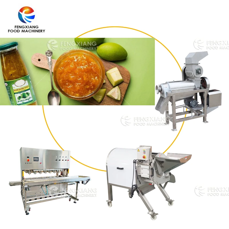 Automatic Mango Skin Peeling 8 Heads Peeler Juice Making Processing Line  Mango  Cube Dicing Machine Screw Type Juice Machine