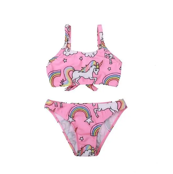 Cute Pink Unicorn Pattern Kids Tankini Bathing Suits LEINASEN Two Piece Swimsuits for Girls 