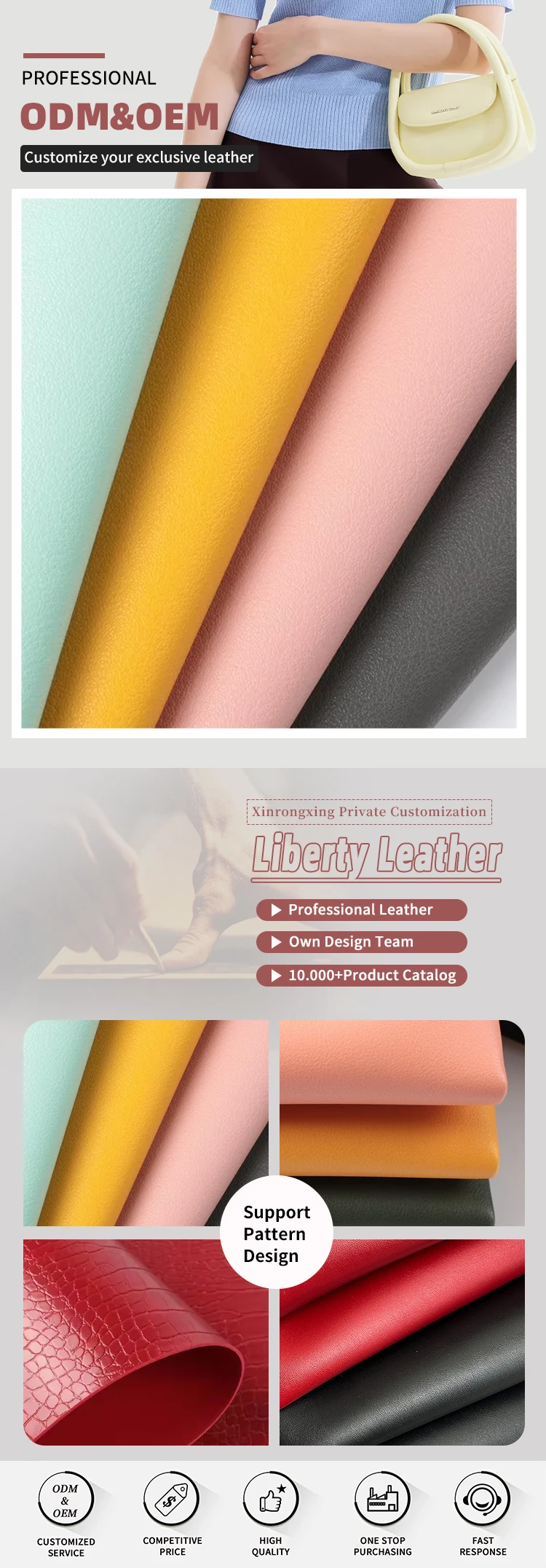 1.8mm Thickness Cowhide Pattern Waterproof PVC Leather for Bags and Shoes Double-sided Artificial Synthetic Leather