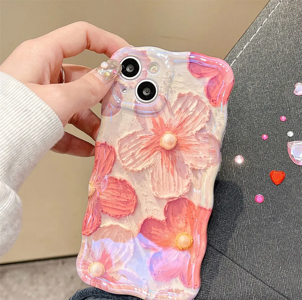 Oil Painting Flower Phone Case For Iphone X 7 8 10 11 12 13 14 15 Max Pro Plus Pink Pearl Sjk187 Laudtec factory