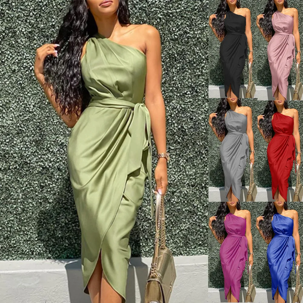 Irregular Satin Prom Evening Dresses 