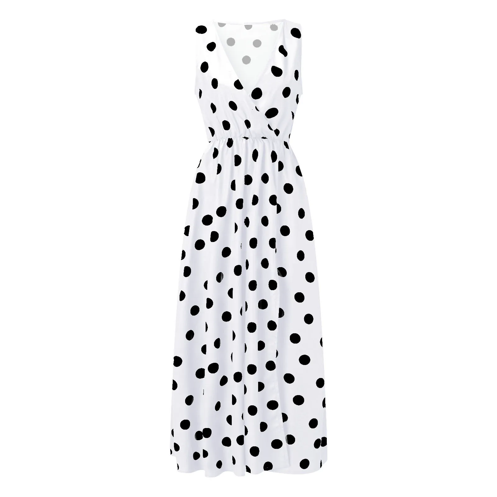 Fashion casual womans ladies female summer Polka dot printed sexy v neck split maxi long dresses for beach new arrivals 2021