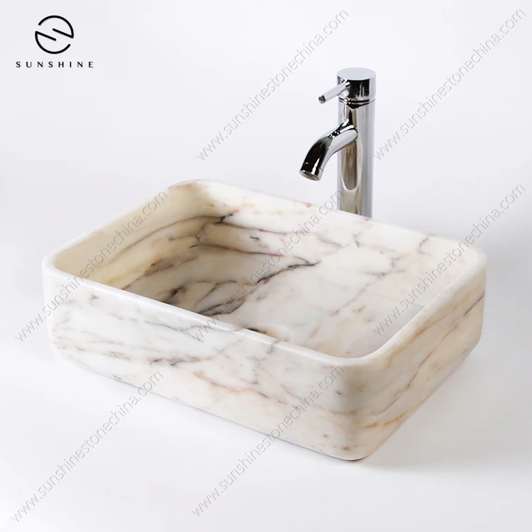 Picasso Pink Marble Vessel Sinks Wholesale Stone Sink Rectangular Design Bathroom Sink