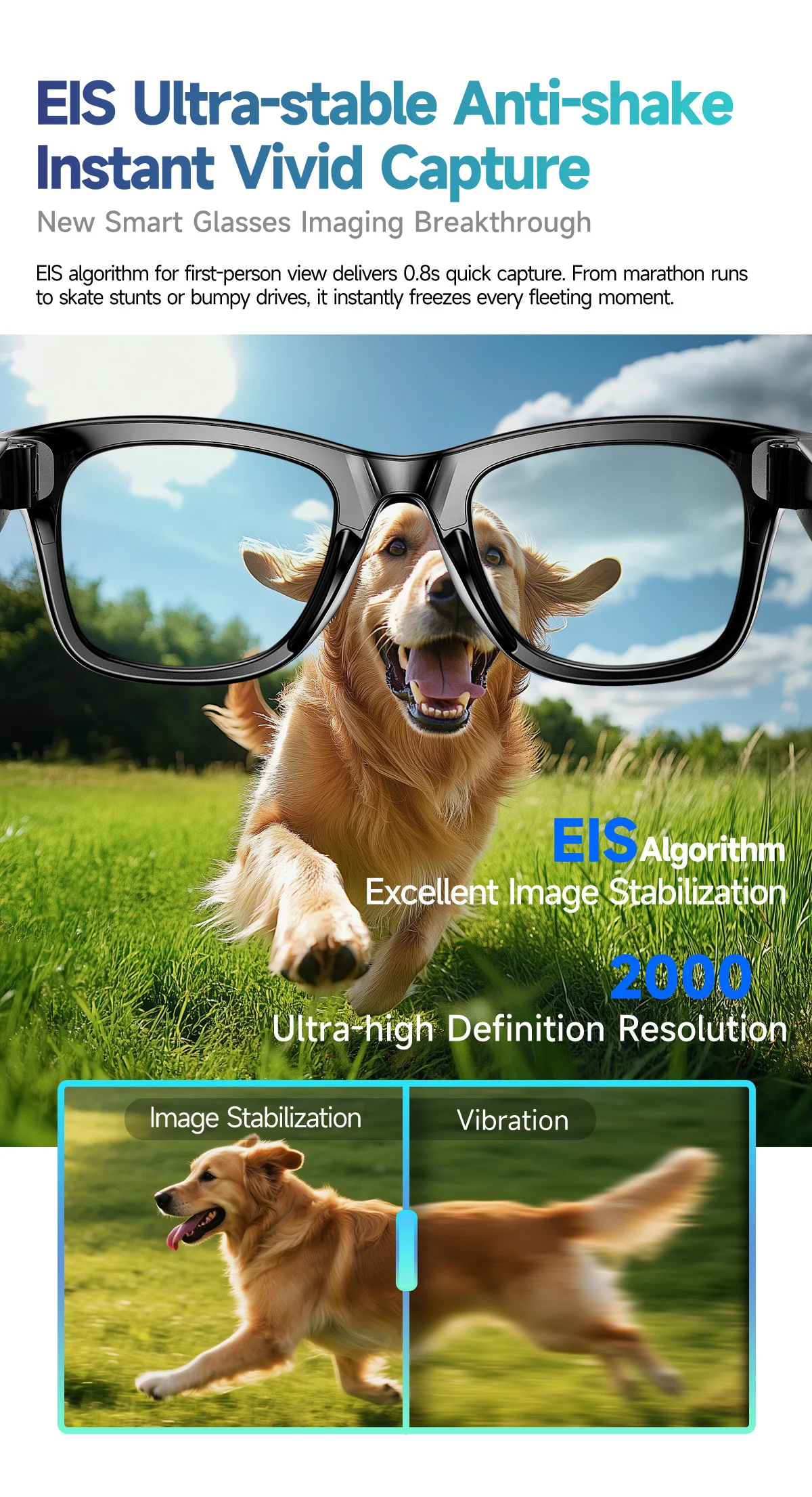 Smart Glasses with Camera ENC Noise Reduction WiFi Image Transmission AI Chatgpt Smart Glasses with Camera and BT Call