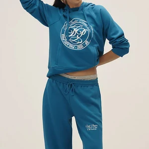 Custom Women's Streetwear Graphic Hoodie Set 100% Cotton Knitted  Pullover Digital Printing Terry Fabric Tracksuit