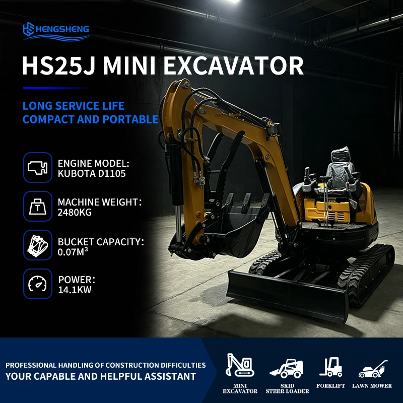 CE/EU/EPA 2.5-ton Mini Excavator Kubota Engine Bucket Capacity 0.046m ³ Arm Side Swing Power 14.1KW Trenching Small Excavator