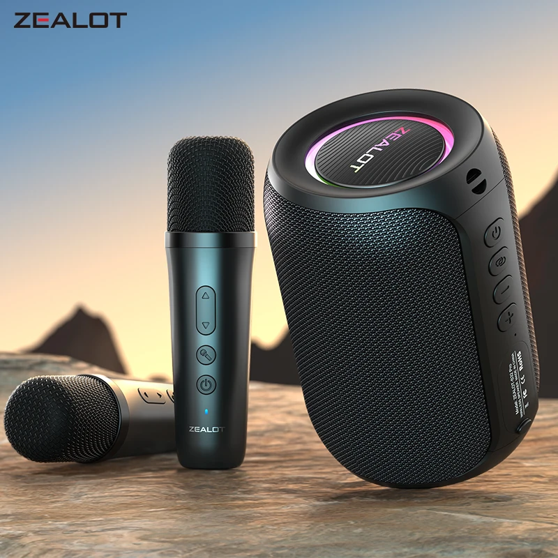 ZealotS62Mポータブルミニ15W充電式スピーカー、2つのミニマイク付き