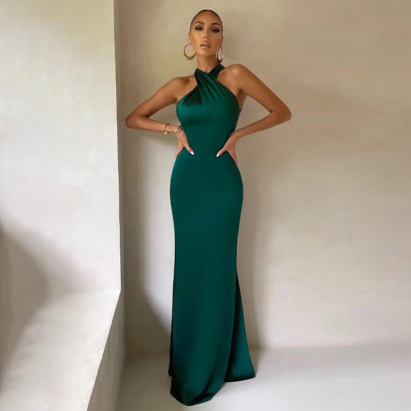 Hot Sale Western Style Sleeveless Smart Elegant Evening Dress Floor Length  Dress Pattern