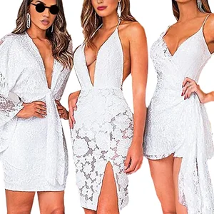 Custom Club Party Lady Fashion Vintage Summer Cocktail Luxury Sexy Backless White Lace Bandage Bodycon Mini Dress for Women