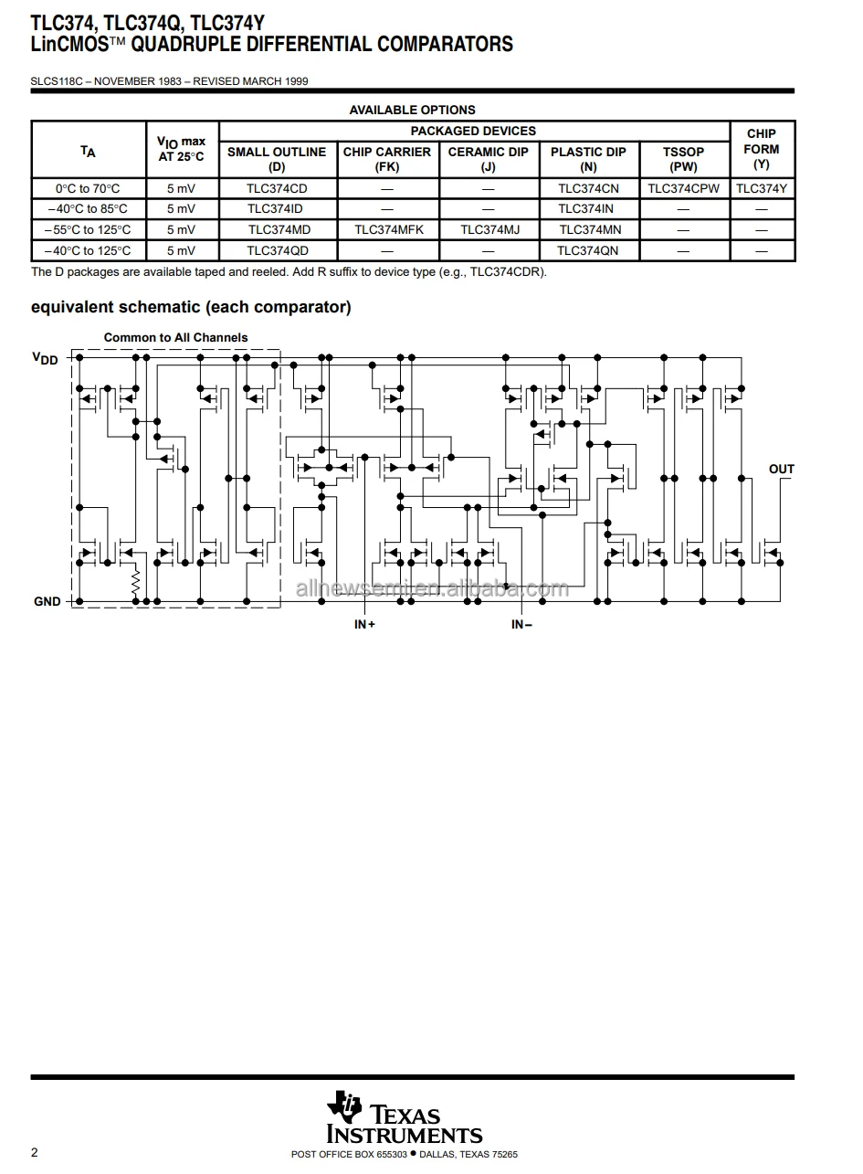 Hot sale Original Linear TLC374IDR Amplifier IC COMPARATOR 4 DIFF Comparator Differential CMOS MOS Open-Drain TTL14-SOIC