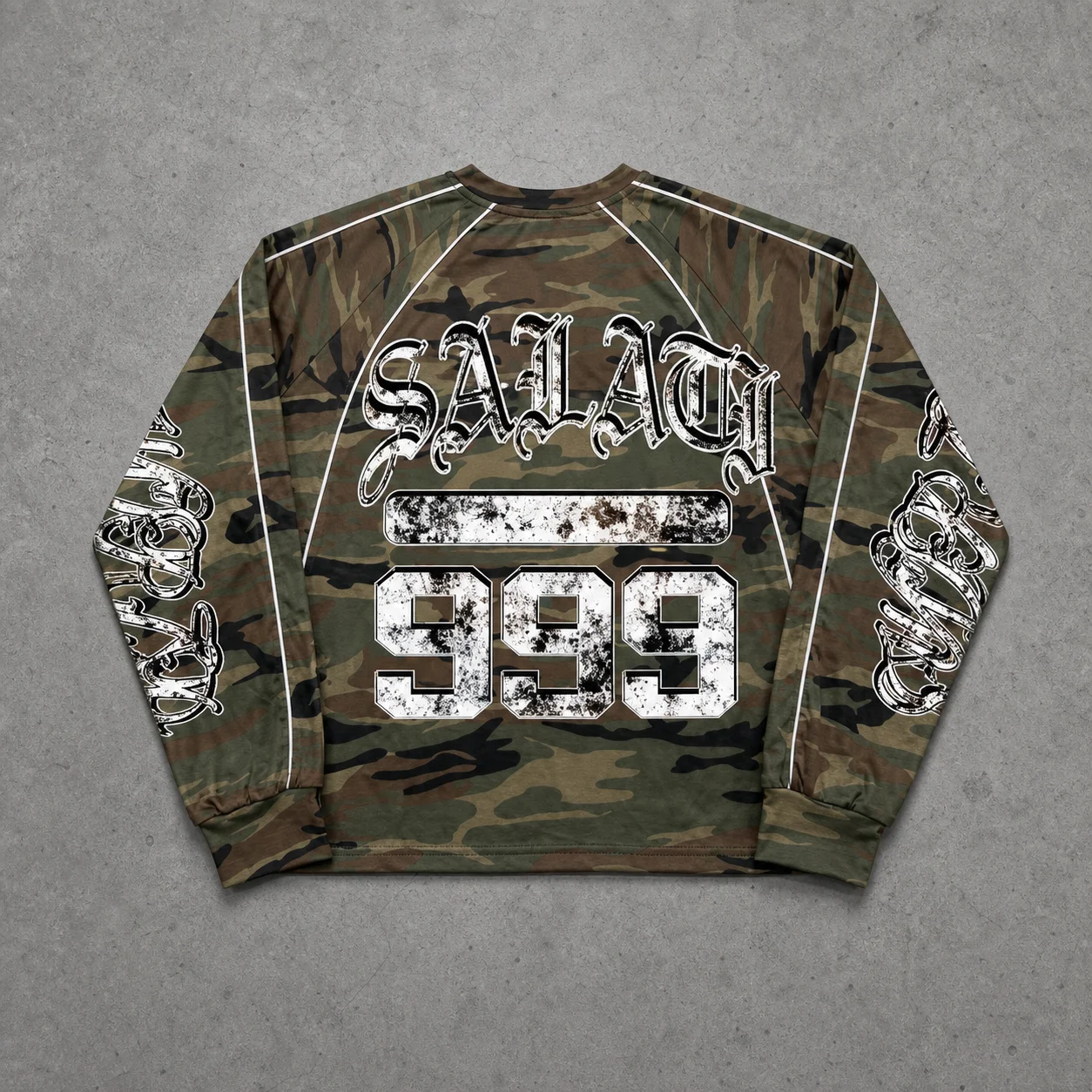 Wholesale Custom Logo Camo Graphic Print Oversized Crewneck Cotton Streetwear Casual Autumn Vintage Men Long Sleeve T Shirt gallery 2