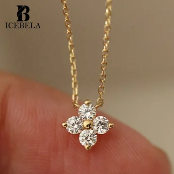 Wholesale 925 Sterling Silver Korean Luxury Necklace 18k Gold Plated Zircon Four Leaf Clover Pendant Necklaces for Women
