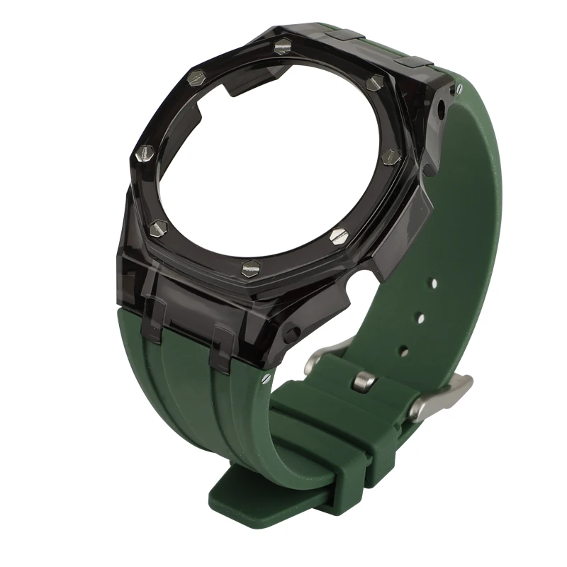 Bracelet Caoutchouc Pour Casio G-Shock GA2100 - Kit Mod Transparent - Adaptateur Boîtier - Remplacement Sangle Original