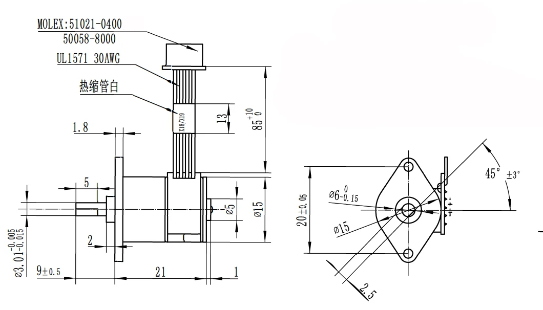 15mm 2 Phase 4 Wires Geared Stepper Motor with 18 Degree Step Angle and 5 VDC