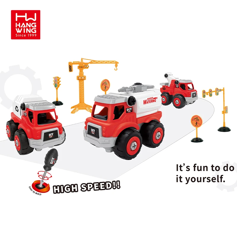 Solid Color Inertia Disassembly Assembly Engineering Vehicle Set Kids Cars Hot Selling DIY Toys Excavator Feuerwehr Fire Truck
