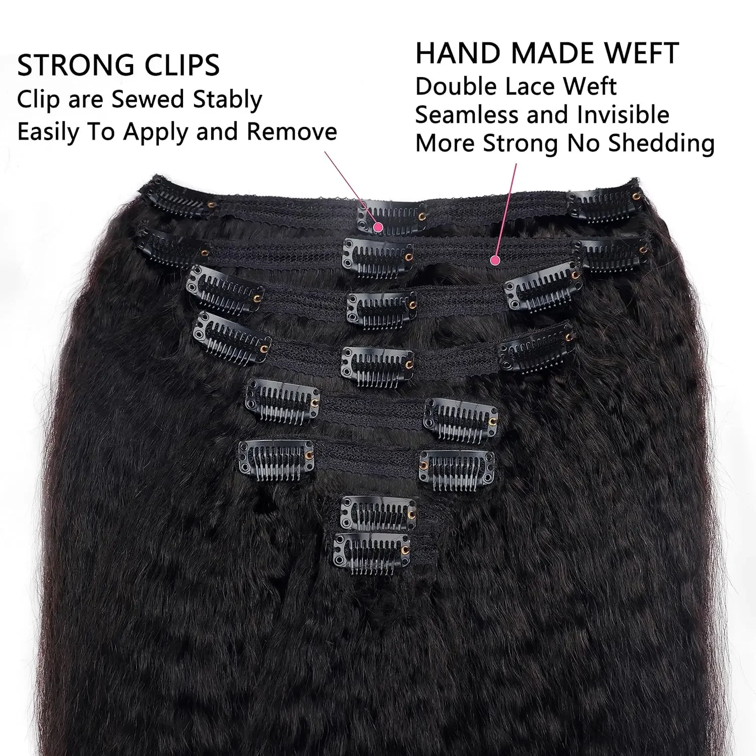 Kinky Straight Clip ins Hair Extensions Real Human Hair Natural Black for Women Remy Kinky Straight Human Hair Seamless Clip ins_voghion.com