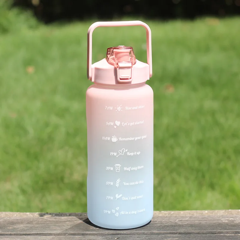 2L Large Capacity Water Bottle With Bounce Cover Time Scale Reminder For  Sports