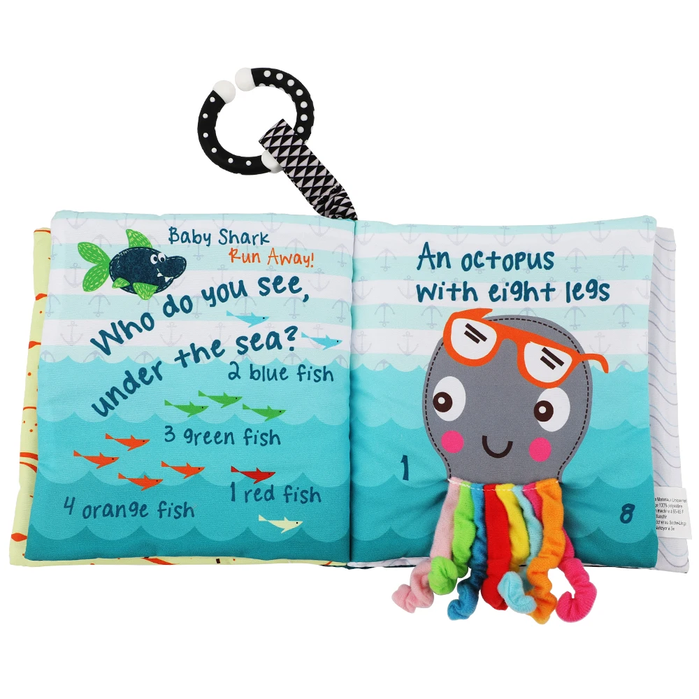 Educational Toy Touch and Feel Handmade Baby Soft Fabric Cloth Book With Crinkle Flaps and Elastic Strings