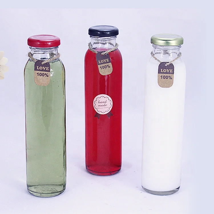 Clear Thin Glass Bottle Beverage Fancy 600ml Glass Juice Bottles