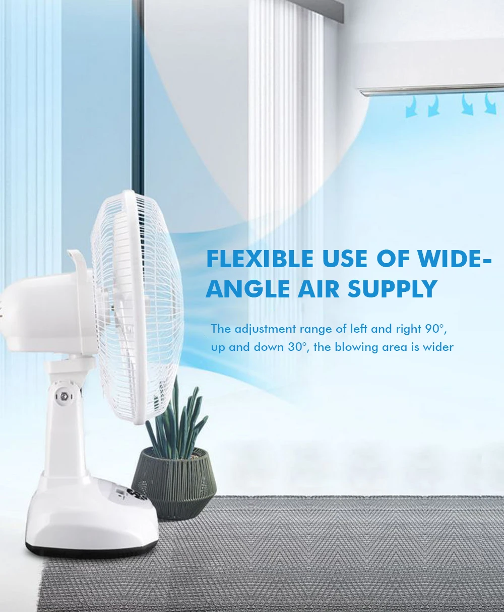 12 Inch 2 Wind Speeds Ac/dc Led Emergency Desk Fan Outdoor Useful Swing Function Rechargeable