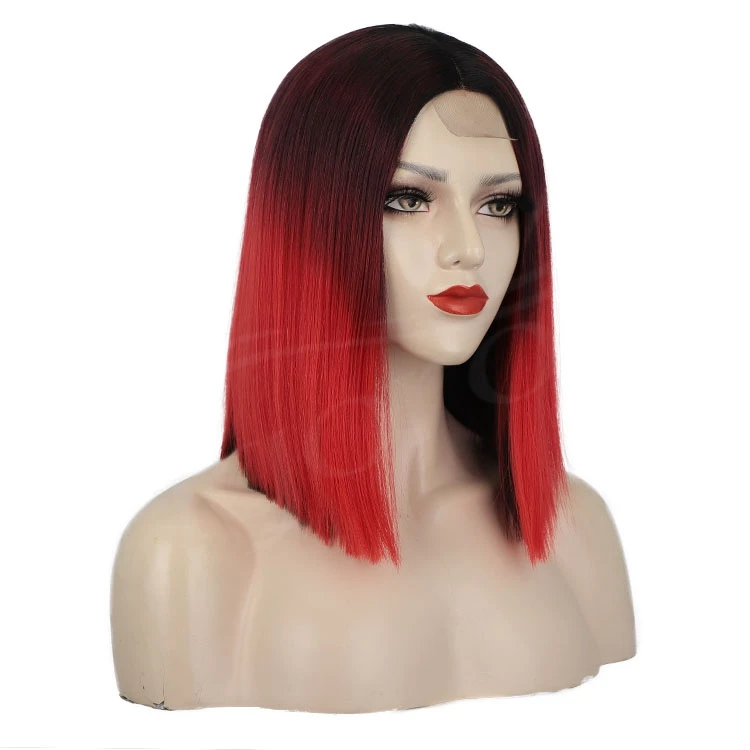 Short Straight Bob Wigs Black Brown Red Natural Synthetic Hair For