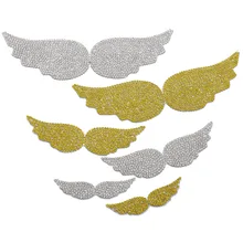 Wholesale Iron On Diamond Hot Fix Rhinestone Mesh Patches Wings Appliques for Wedding Dress Decoration