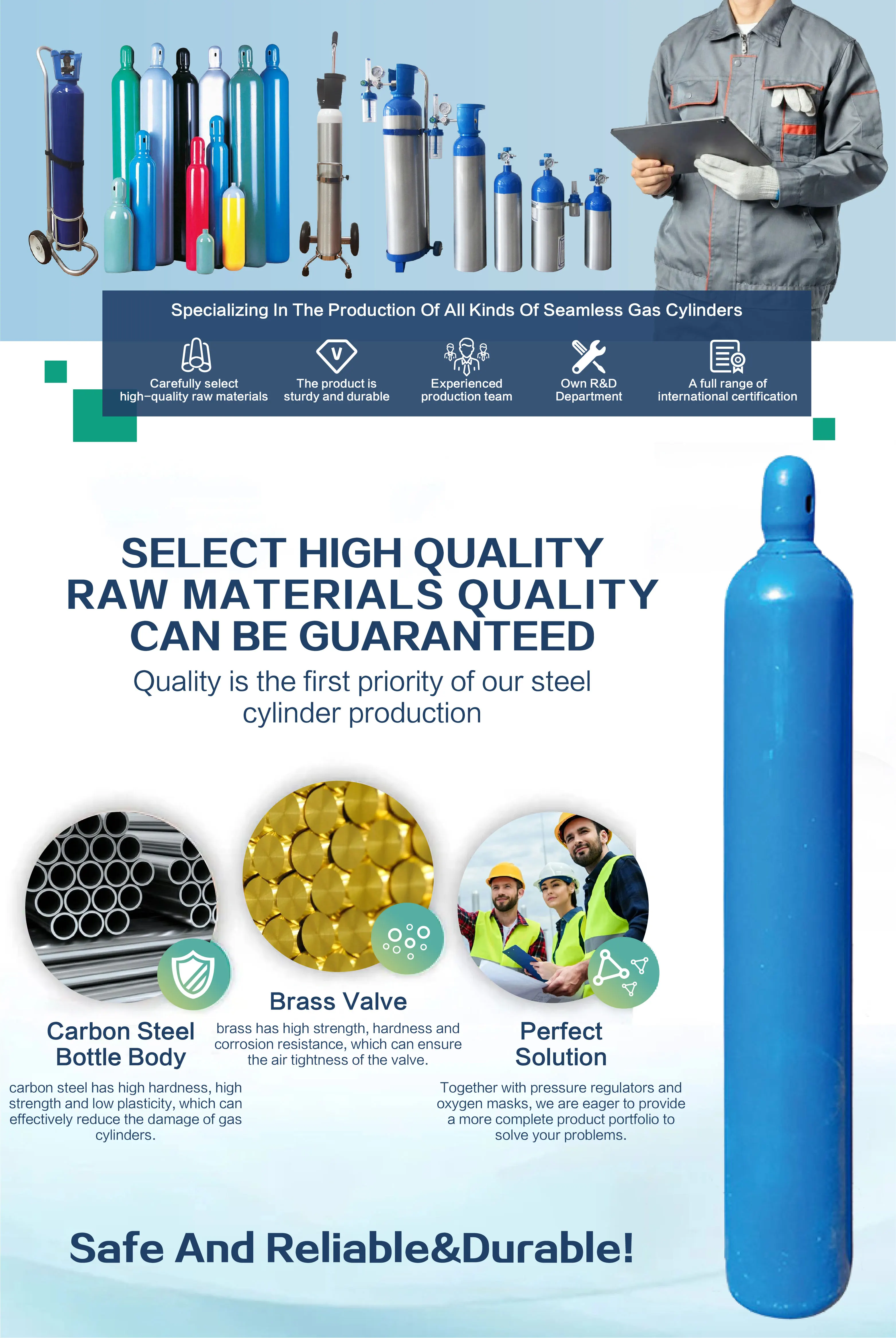 High Quality Composite 150bar Oxygen Tank Medical 40 Liter Oxygen