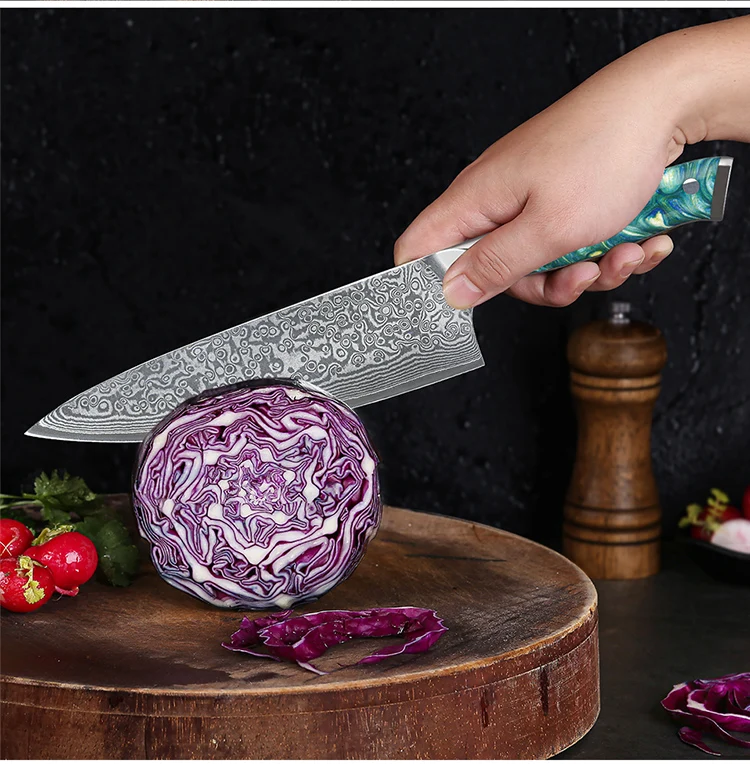 8 Inch VG-10 Damascus Steel Chef Knife with the Finest Resin Handle