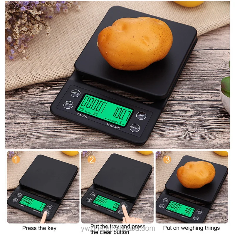 3kg/5kg 0.1g Drip Coffee Scale With Timer Kitchen Scale High