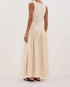 Custom High End Summer Clothing OEM Elegant Vintage Ladies Loose Women Fashion Casual 100% Linen Dress