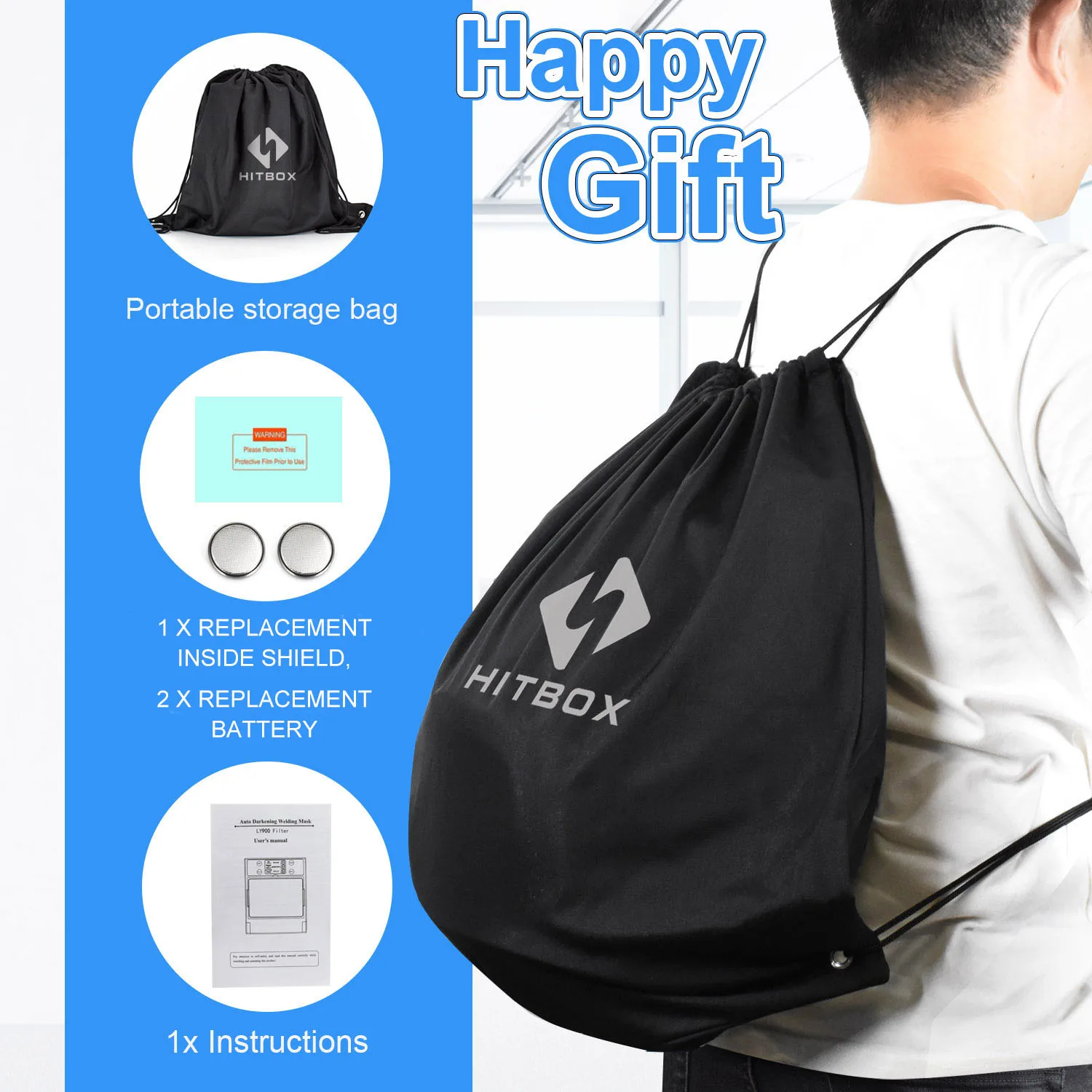HITBOX LY800F Extra Large View Solar Welding Helmet Auto Darkening Welding Helmet Can Get Some Welding Gifts