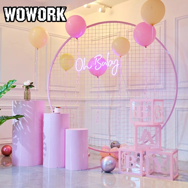 2025 WOWORK Fushun Event Designer Flower Wall Wedding Decor Baby Shower Iron Wire Round Mesh Backdrop for Party Ideas Kids