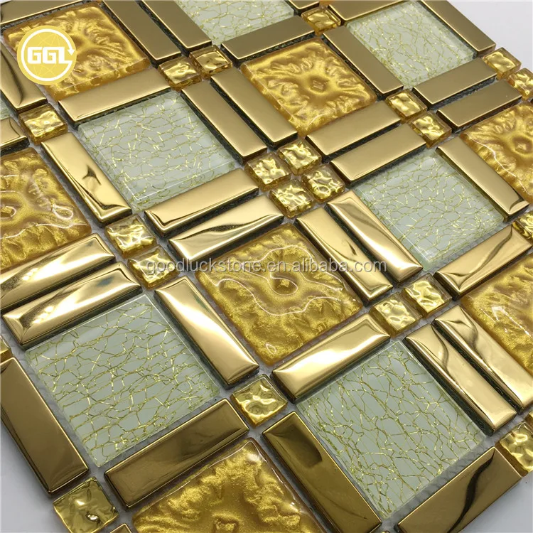 Shining Glass Mosaic Tile Mix Metal Strip Shaped Tile for Wall Decoration supplier