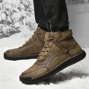 New Men's Large-sized Genuine Leather High-top Lace-up Sports Shoes and Casual Outdoor Boots