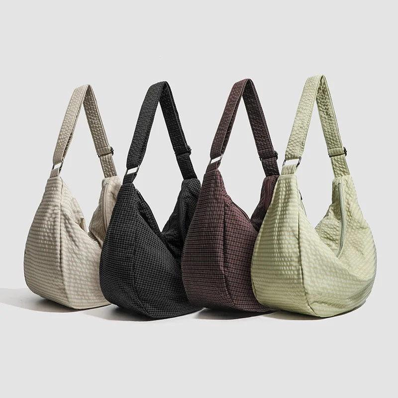 Soft Waffle Grid Fabric Crossbody Hobo Tote Bag Adjustable Strap Large Capacity Casual Women Men Shoulder Handbag
