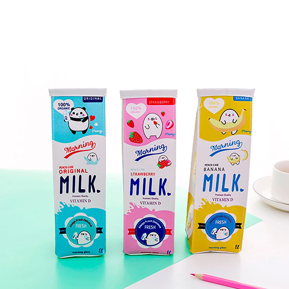 Kids Cute Kawaii Pencil Bag Creative Milk Pencil Case Novelty Item Stationery 