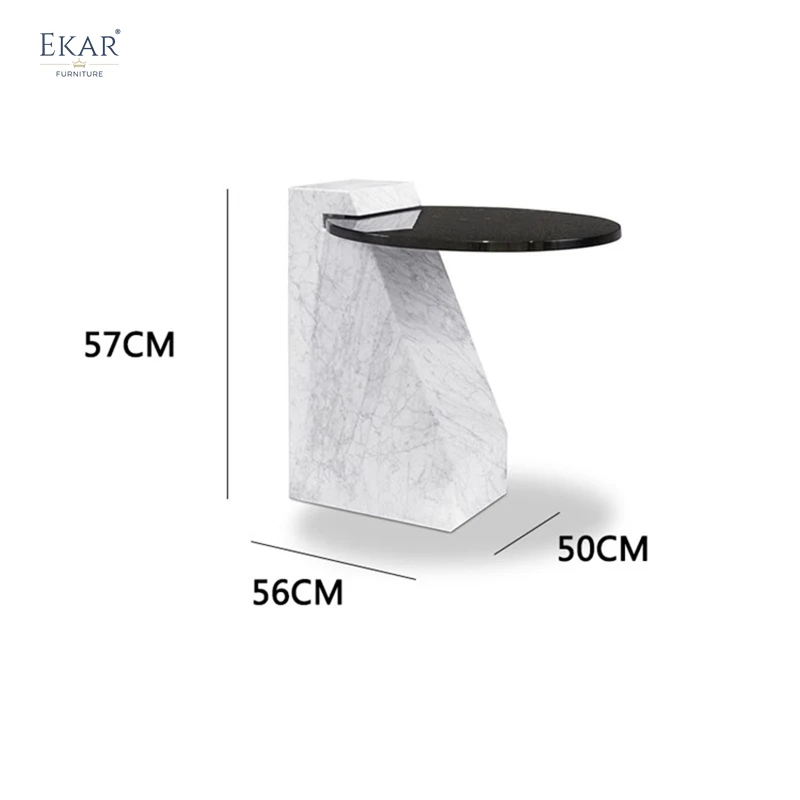 product elegant fine grained white natural stone base with grey tempered glass top side table-66