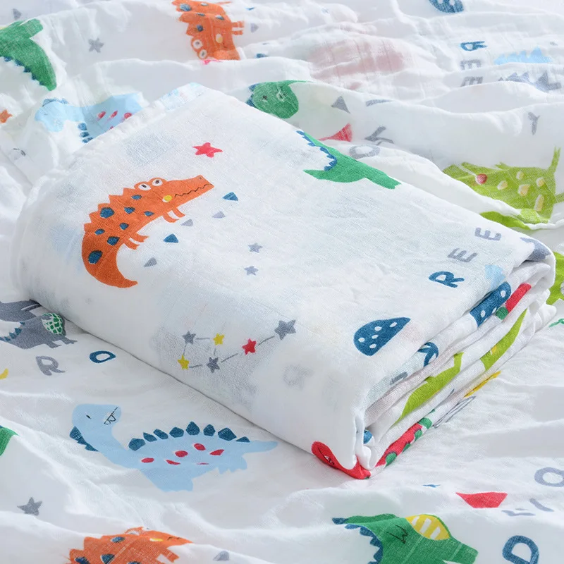 Wholesale Spring Bamboo Fiber Newborn Bath Towel 2layer Gauze Summer Baby Cartoon Printing